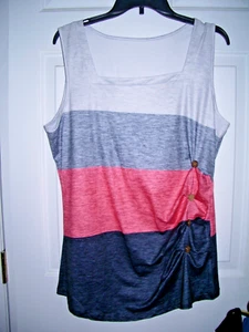 TOP NUEVO 1XL MUJER SIN MANGAS CON ACENTO DE BOTONES MULTICOLOR CUELLO CUADRADO - Imagen 1 de 4