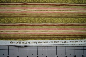 3/4 Yard Classic Pink Green Brown Stripes Cotton Quilting Fabric 29" X 44" - Picture 1 of 2