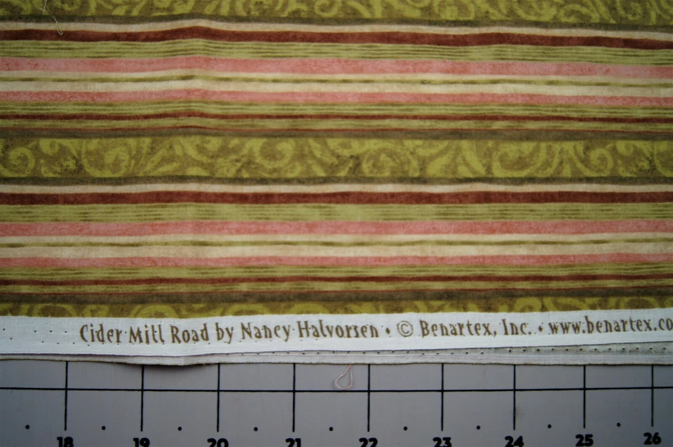 3/4 Yard Classic Pink Green Brown Stripes Cotton Quilting Fabric 29" X 44" - Image 1 of 2