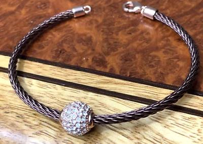 NOS New KOHL'S Stainless Steel Wire Chain Crystal CZ Pave Stone Ball Bracelet - Image 1 of 4