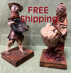 Pair of VINTAGE MEXICAN FOLK ART Paper Mache' Village Farming Couple  6" - Picture 1 of 13