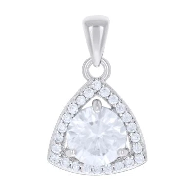 925 Argento Sterling Taglio Rotondo Zirconi Donna Triangolo Halo Ciondolo - Immagine 1 di 3