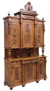 Sideboard, Italian Renaissance Revival, Monumental, Carved Walnut, 127H, 1800's! - Picture 1 of 6