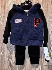 US POLO ASSN Fleece Black Blue Hoodie Jacket Sweatpants NEW Infant Boys 3 6 mos - Picture 1 of 6