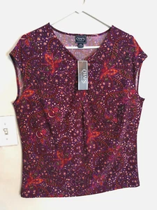 Chaps Womens Blouse 1X Plus Floral Purple Shirt Tank Top Sleeveless V-Neck Boho - Picture 1 of 3