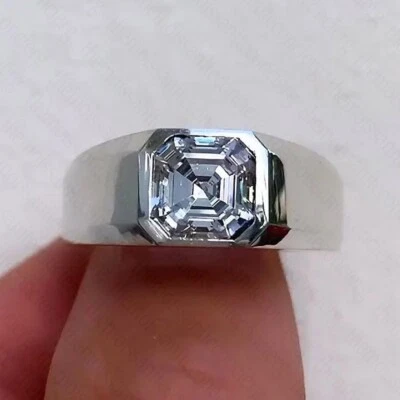 5.13Ct Asscher Moissanite Solitaire Men's Engagement Ring 14k White Gold Plated - Image 1 of 4