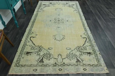 5,4x9,9 pies, decoración naranja azul, alfombra turca vintage, lana, alfombra Oushak hecha a mano Foto 1 de 4