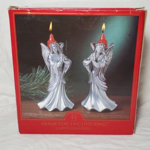 Praying Angel Pewter Candle Holders Pair Home for the Holidays Vintage 1999 - Picture 1 of 11