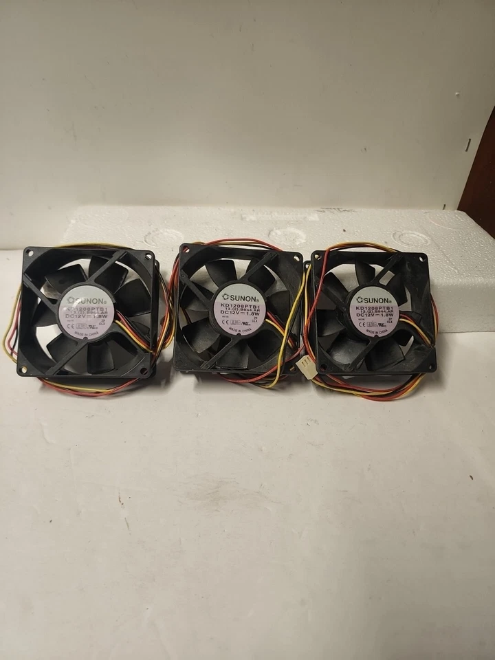 Lot Of 3x SUNON KD1208PTB1 80*80*25MM DC12V 1.8W 8CM 3Pin Cooling Fan 👍 - Image 1 of 4