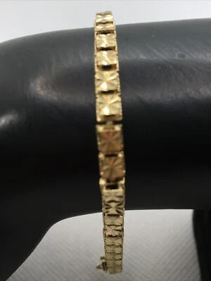 "Brazalete de eslabones BEVERLY HILLS ORO 14K oro amarillo corte diamante damas 7"" largo 6,8 g" Foto 1 de 4