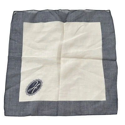 Pañuelo de boda vintage blanco azul lunares borde lino monograma "H" Foto 1 de 3