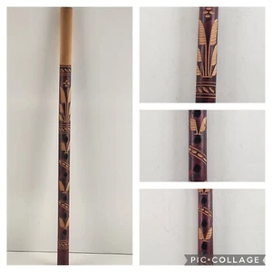Ornate Hand Carved Wooden Flute Dark Red and Tan Vintage Made in USSR 15" Long - Picture 1 of 13