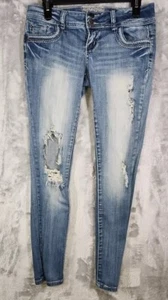 HOT KISS SKINNY LILY Women's Jeans SIZE 6 30x28 Light Blue Distressed DESTROYED - Picture 1 of 20