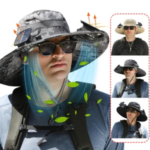 Breite Krempe Sonnenhut mit Solarventilator Outdoor Wandern Angeln Kappe UV-Schutz Herren Damen - Bild 1 von 13