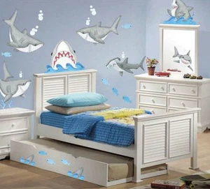 57 CALCOMANÍAS DE PARED DE TIBURONES Y PECES Niños Océano Pegatinas Dormitorio Juego Juguete Habitación Decoración - Imagen 1 de 2