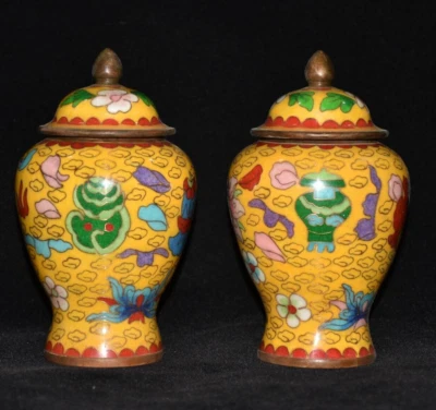 15cm fengshui pair noble copper Cloisonne enamel flower Storage pot General jars Foto 1 de 4