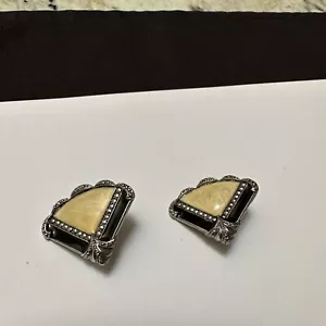 Avon Silver Tone Black & Cream Enamel Clip On Earrings Art Deco Style - Picture 1 of 11