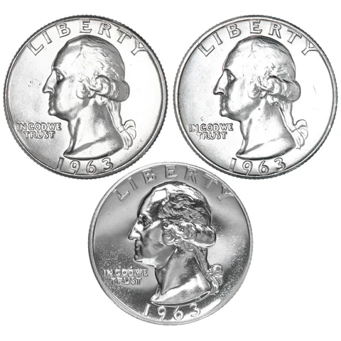 1963 P D Washington Quarter Year Set Proof & BU 90% Silver US 3 Coin Lot Cover