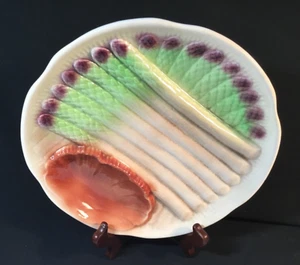 Plato de espárragos mayólica francesa Art Deco fantástica pátina y marcas de fabricantes c. 1920s - Imagen 1 de 12