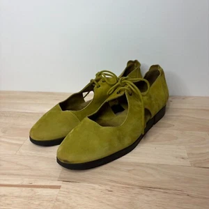 Arche Suede Green Chartruese Cut Out Lace Up Shoes Size 40 Aus 9 Comfort Leather - Picture 1 of 7
