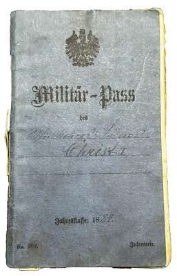PreWWI Original Imperial German Military Pass CHRISTI Inf Reg 87 Wurtemburg 1890 - Image 1 of 4