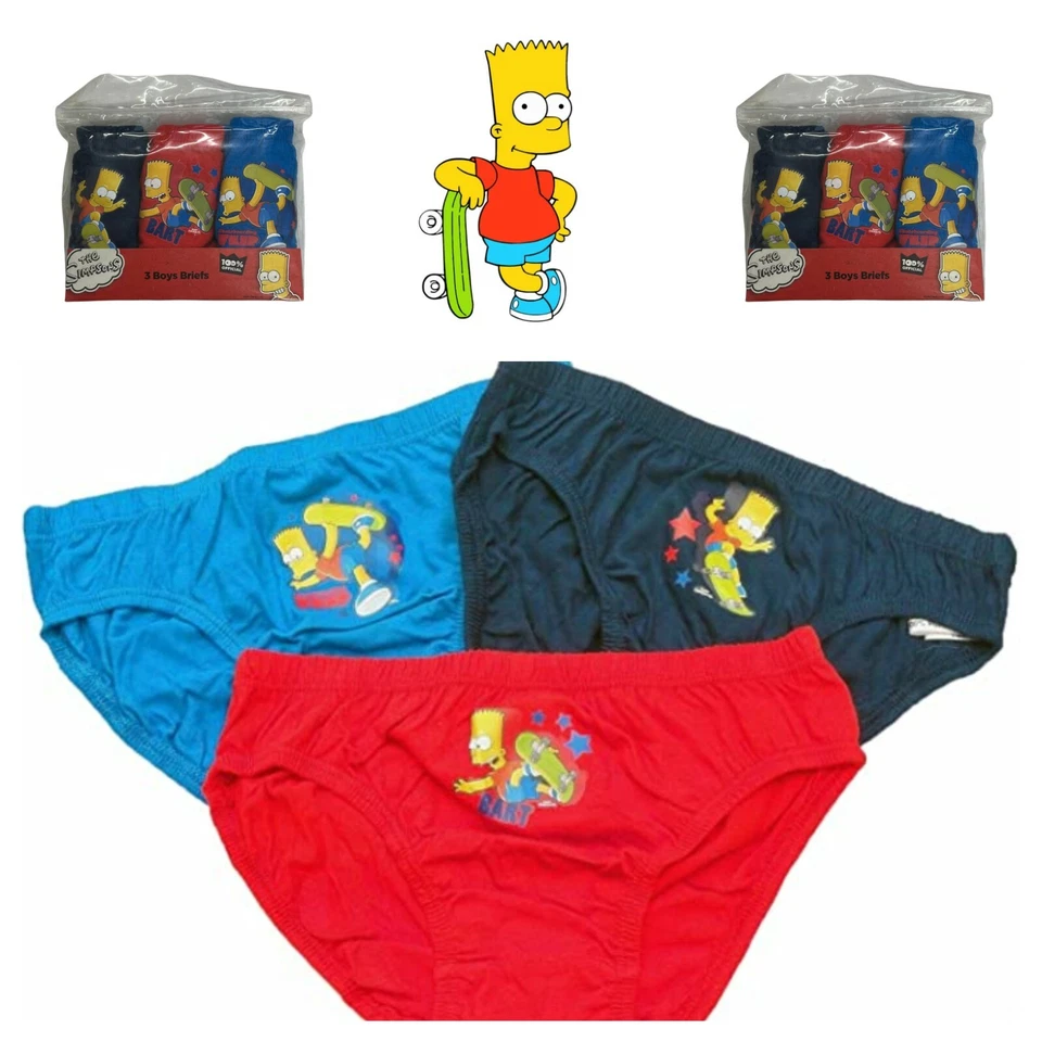 TDP Kids Boys 3 Pk Bart Simpson Skateboard Cotton Underwear Pants Briefs Age 5 6 7 8