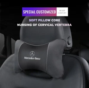 2pz Cuscino poggiatesta per auto in pelle logo MERCEDES BENZ - Diversi Colori - Picture 1 of 15