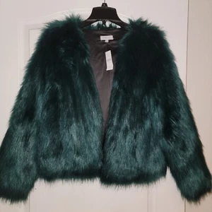 BARNEYS NEW YORK Faux-Fur Party Gown Formal Jacket Coat $695 Columbian Emerald  - Picture 1 of 5
