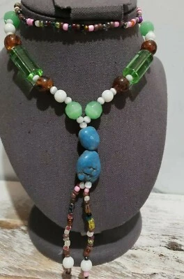 Collar vintage de cuentas y piedras artesanales de materiales mixtos de 24 pulgadas  Foto 1 de 4