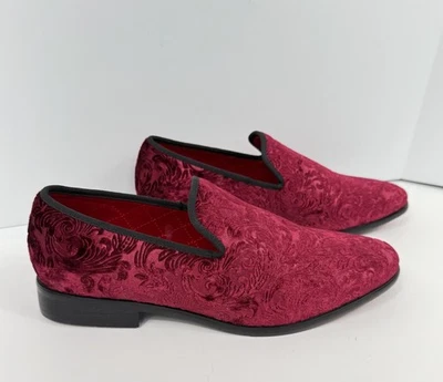 Alberto Fellini Red Velvet Paisley Patterned Slip On Loafers Casual Shoes Sz 9 - Image 1 of 4