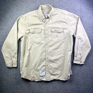 Carhartt Shirt Mens XL Khaki Flame Resistant FR Button Up Long Sleeve Workwear - Picture 1 of 12