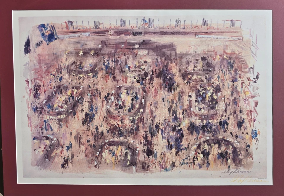 Póster litográfico Leroy Neiman Stock Market Wall Street 1977 firmado con certificado de autenticidad Foto 1 de 4