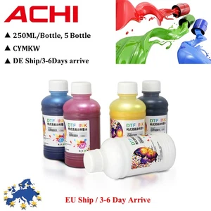 ACHI 250ml 5 Color DTF INK For Epson A3 DTF T-Shirt Printer CYMKW EU Ship - Picture 1 of 9