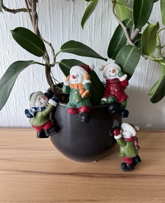 4 kleine Schneemann Figuren Kantenhocker Topfhocker Deko Winter Weihnachten - Bild 1 von 4