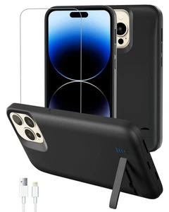 akku hülle für iPhone 14 Pro Max 8500 mAh akkuhülle mit Ständer – Schwarz - Bild 1 von 6