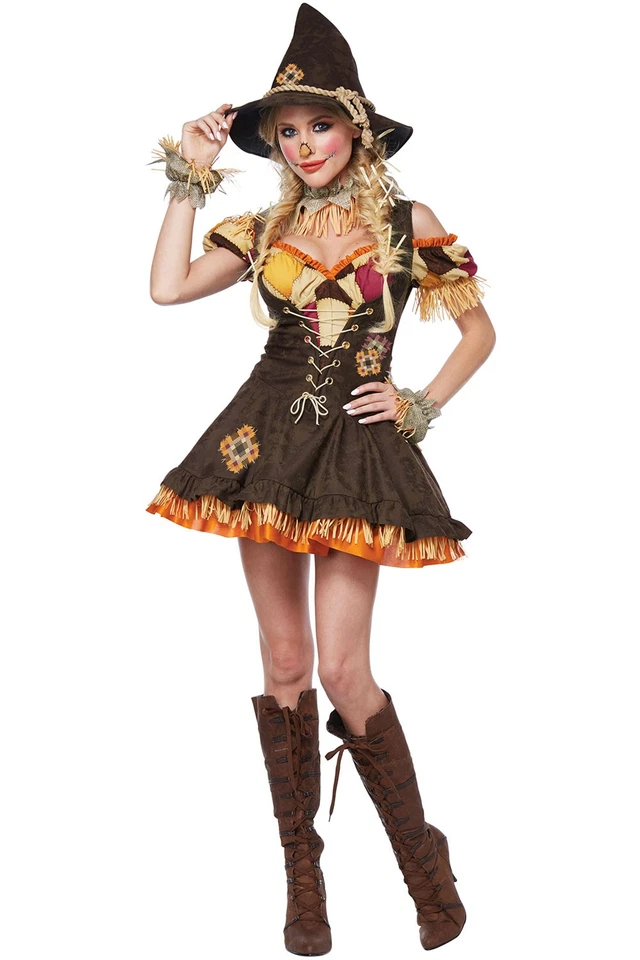 Sassy Medieval Women Scarecrow Costume Dress Hat Pumpkin Halloween 01483 - Image 1 of 1