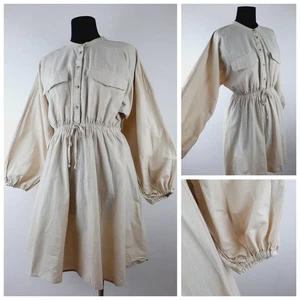 Size 14 Cream Biege Shirt Dress Utility Linen Cotton Oversized Pockets Summer L - Picture 1 of 18
