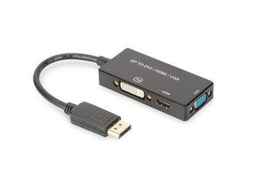 ADATTATORE VIDEO 3 IN 1 CONNETTORE DP MASCHIO - HDMI + DVI + VGA - Immagine 1 di 4