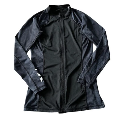 Top Hurley Rash Guard Talla XS Negro Floral Cremallera Traje de Baño Playa Océano Verano Foto 1 de 4