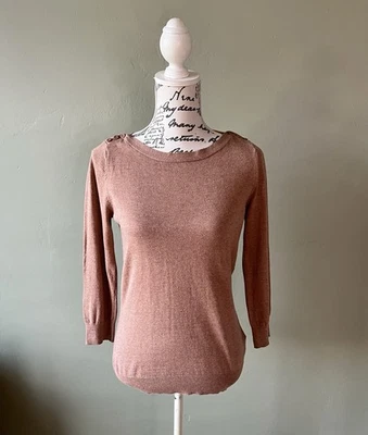 Next Jumper Sweater Sz 10 Camel Beige Cotton Blend Button Detail 3/4 Sleeve VGC - Image 1 of 4