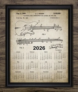Electric Guitar Calendar 2026 Print, Music Patent Wall Art Poster, Unframed - Picture 1 of 1