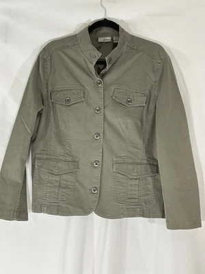 Chaqueta utilitaria Chicos Platinum para mujer talla 2 verde oliva mezcla de algodón militar  Foto 1 de 4
