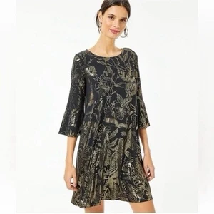 Lilly Pulitzer Ophelia Swing Dress Black Gold Metallic Bell Sleeve Size M - Picture 1 of 11