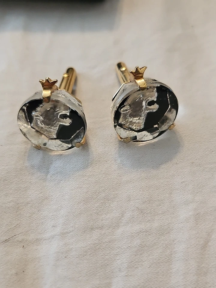 Raro Vintage SWANK Grueso Cristal Pantera sobre Fondo Negro Gemelos 1 Daño Foto 1 de 4