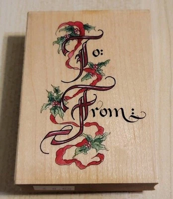 To From Rubber Stamp Christmas Calligraphy 50059 Stamps Happen Audrey Jeanne USA - Image 1 of 4
