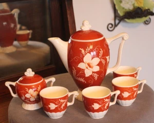 Vintage Erphila Tea Set Teapot Cups Sugar Art Pottery Flowers - Picture 1 of 21