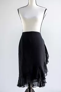 Vintage ABS by Allen Schwartz Black Silk Chiffon Skirt Side Flounce Size 6 - Picture 1 of 5