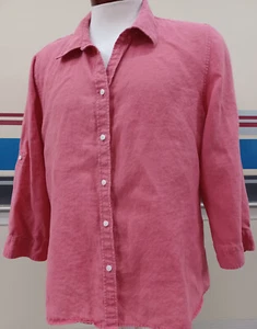 Talbots Linen Size XL Coral Button Up Top 100% Linen 3/4 Sleeves - Picture 1 of 4