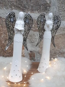 Porzellan Engel weiß Herz Buch Weihnachten Advent silber Flügel Skulptur 61056 - Bild 1 von 2