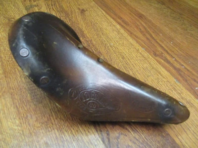 正品 原装 复古 IDEALE TB 80 类型 记录 棕色皮革 RIVITED SADDLE — 第 1/4 张图片